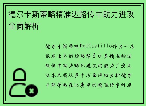 德尔卡斯蒂略精准边路传中助力进攻全面解析