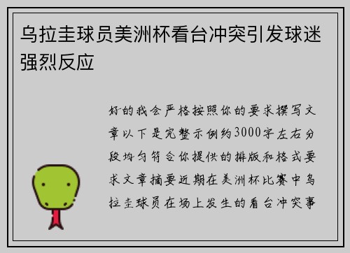 乌拉圭球员美洲杯看台冲突引发球迷强烈反应 乌拉圭球员美洲杯看台冲突引发球迷强烈反应